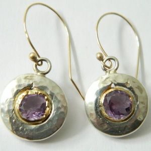 22k Yellow Gold Amethyst Hand made Earrings